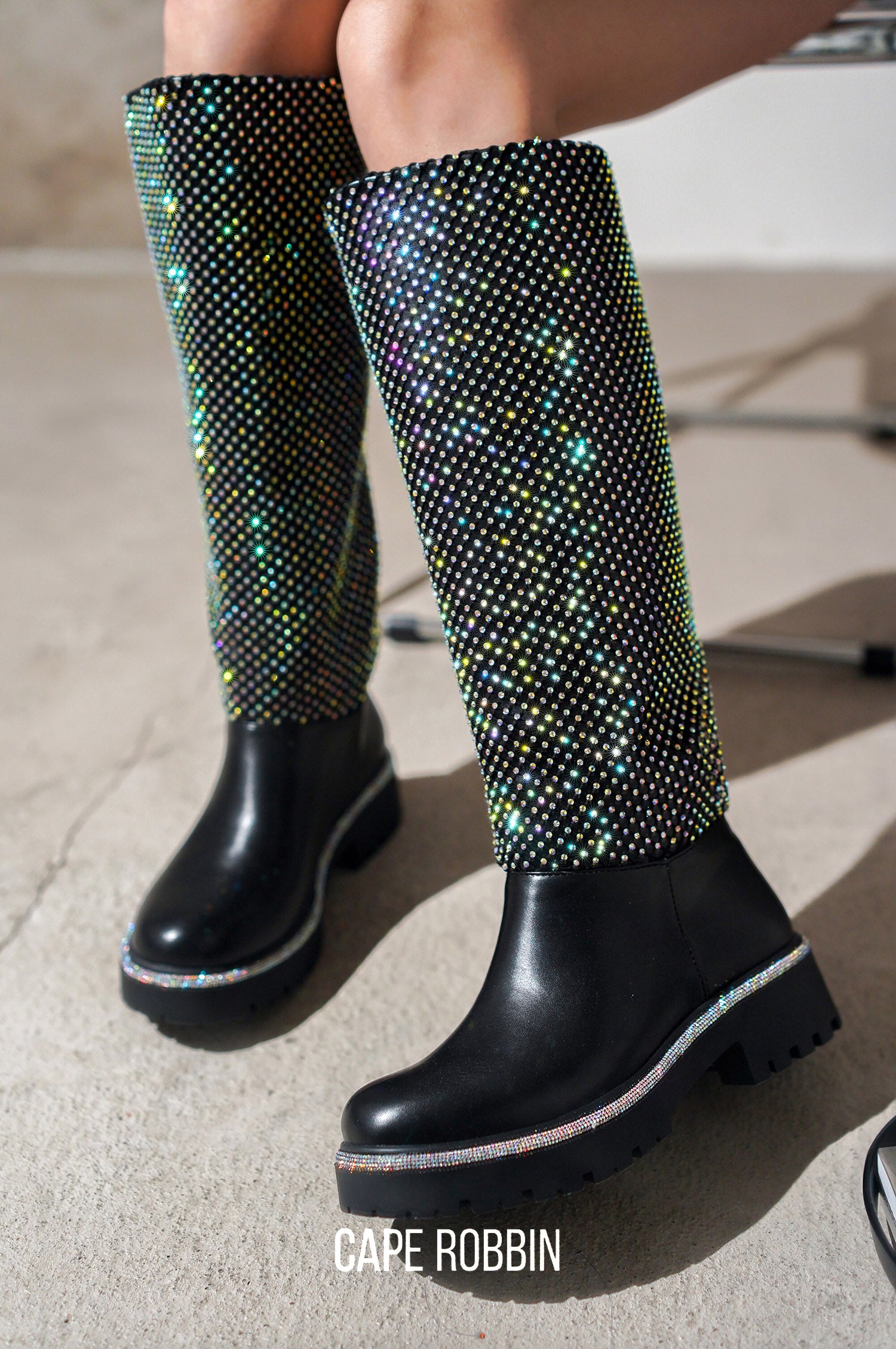 Cape Robbin Radiate Rhinestone High Top Sneaker Booties - Platform Chunky Sole